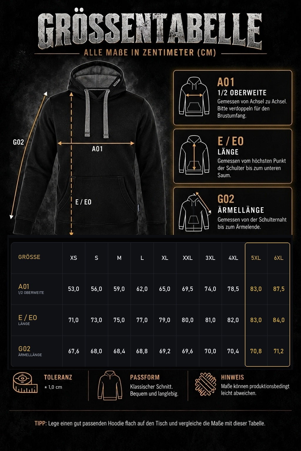 Gorilla Blood Hoodie BL1 „Stand Together“ - Größentabelle