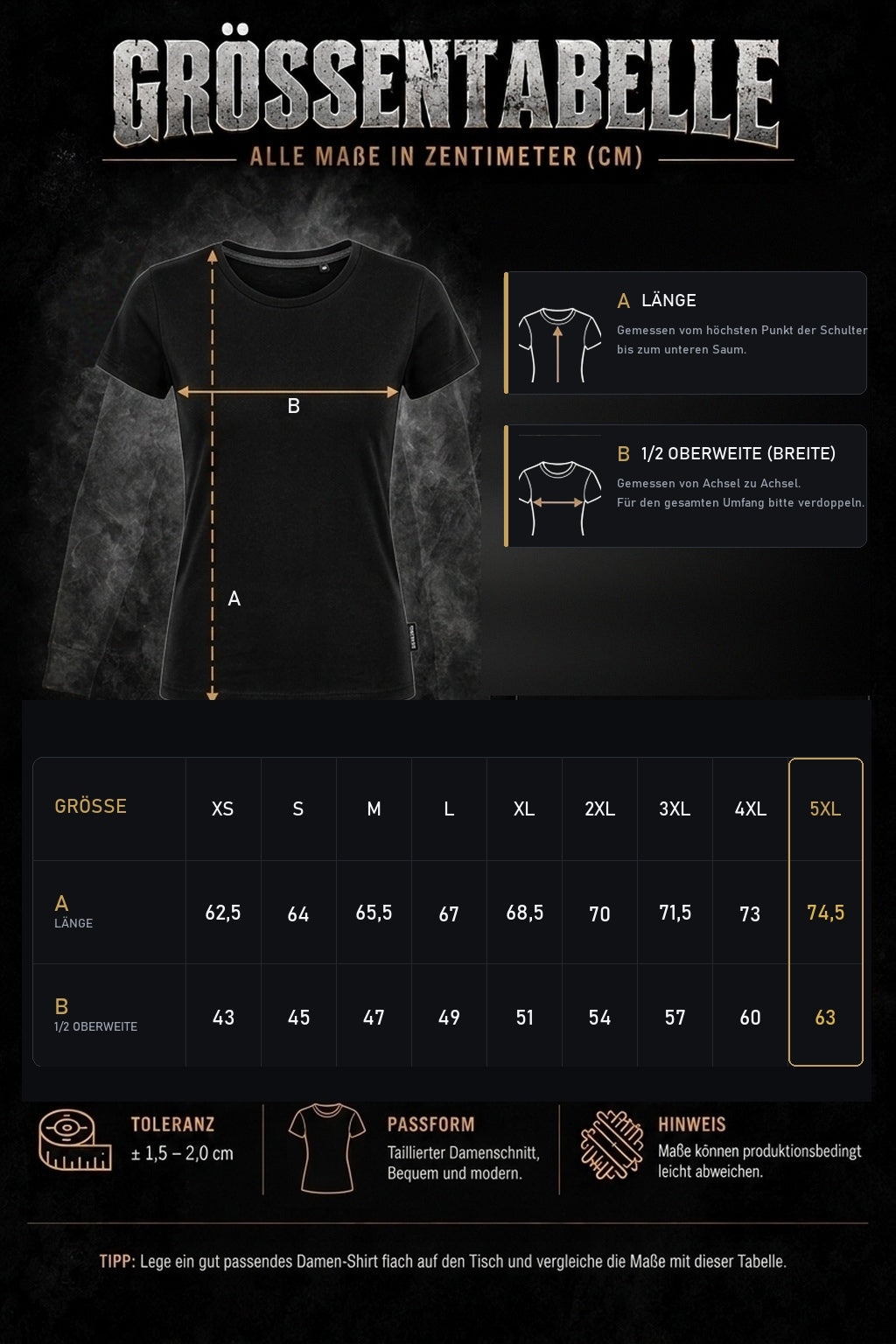 Größentabelle für Damen T-Shirts (0201) - BLHS3
