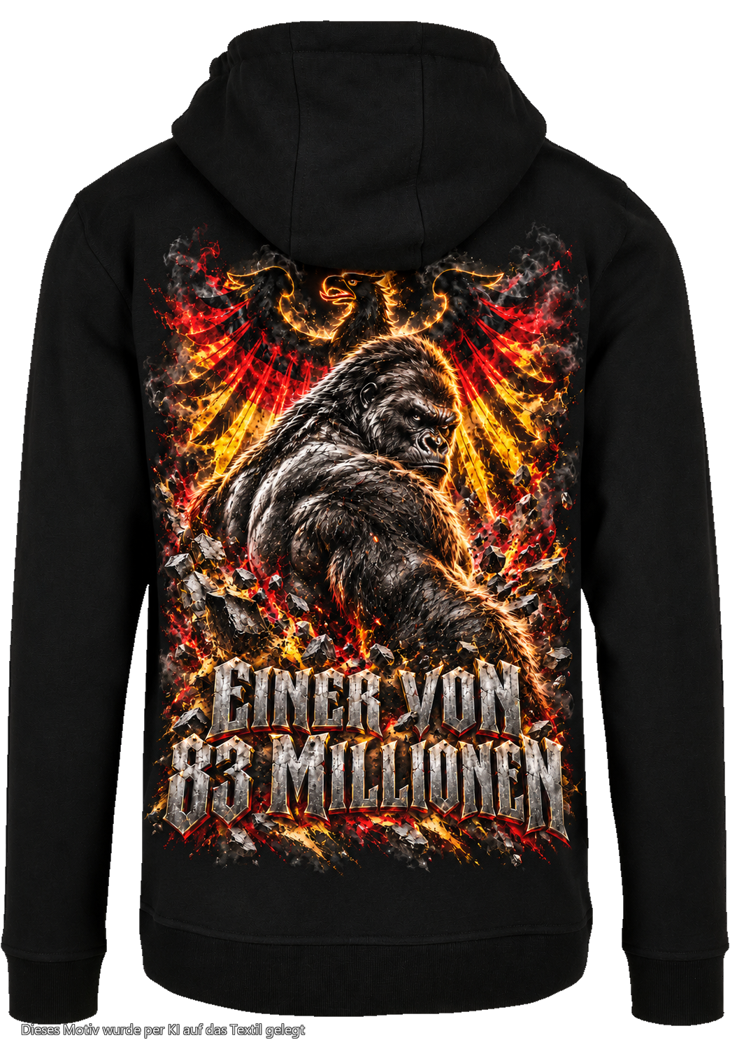 Gorilla Blood Hoodie BL11 „Einer von 83 Millionen Adler“ Rücken Motiv