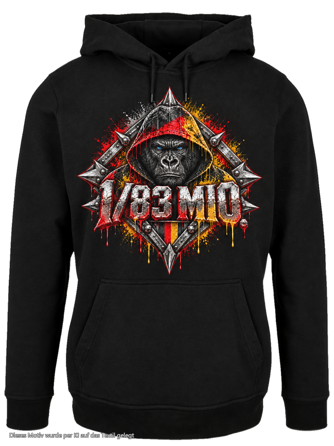 Gorilla Blood Hoodie BL7 Schwarz-Rot-Gold Front Logo
