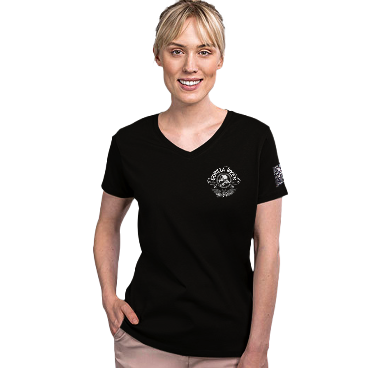 Gorilla Biker Damen-V-Neck-T-Shirt GB5SG „Big Wheel“