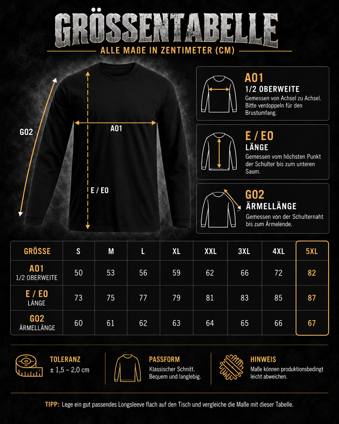 Gorilla Blood Longsleeve Größentabelle