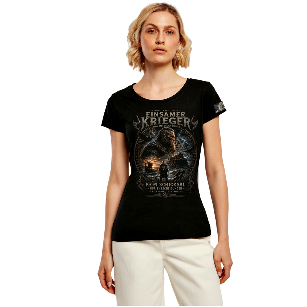 Steadfast Damen-T-Shirt SF7 Einsamer Krieger Schwarz Vorderseite