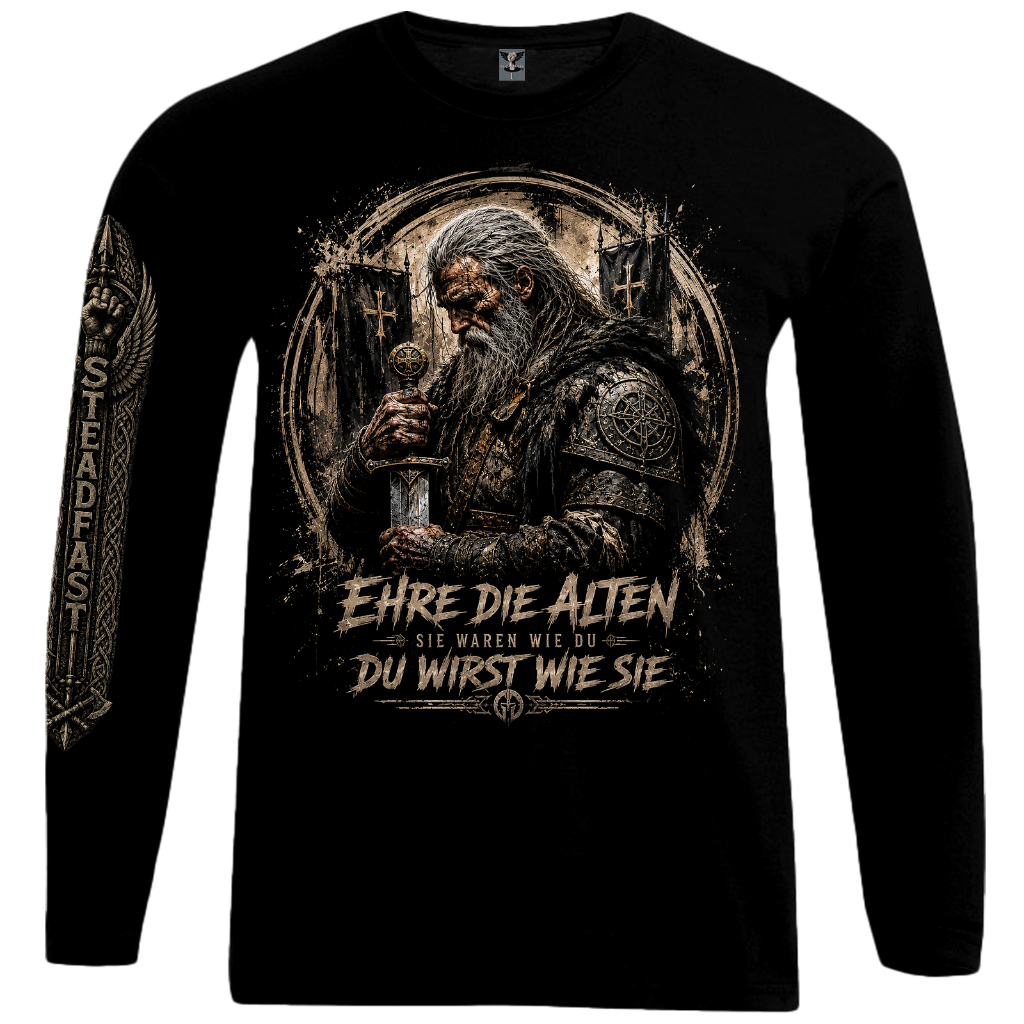 Steadfast Longsleeve SF8 Ehre die Alten Schwarz Vorderseite mit Ärmeldruck