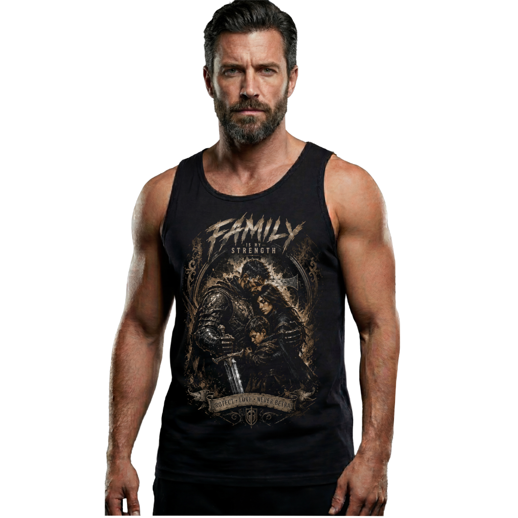 Steadfast Muskelshirt SF9 Family Is My Strength Schwarz Frontdruck groß